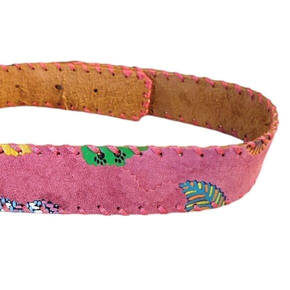 VTG 80s Colorful Hand Painted Southwestern Leather Tooled Belt 36\